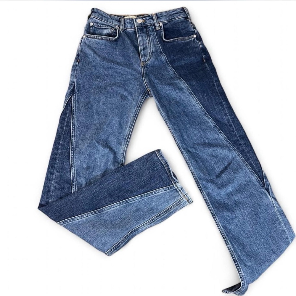 Pilcro Vintage two-toned patchwork High-Rise Straight-Leg Jeans‎ Size 25T